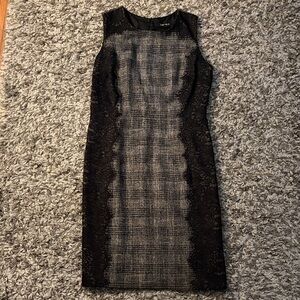 Elegant Black Lace and Gray Plaid Women's Dress